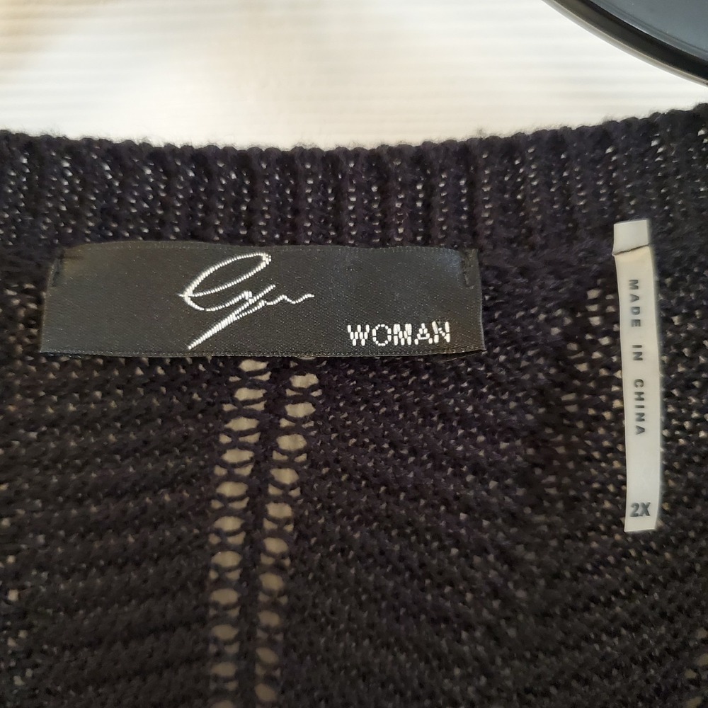 Cyrus Woman sz 2X black open front knit short slv cardigan topper career casual - Picture 2 of 9